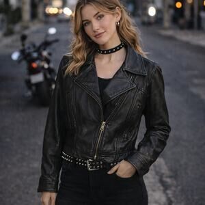 Wilsons VTG SZ XS (4) Black Leather 80's Moto Jacket